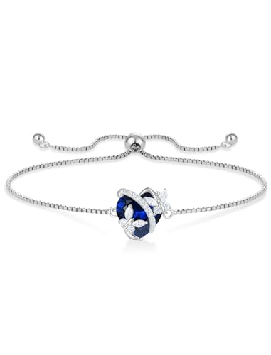 Butterfly Bracelet for Women Sterling Silver Heart Jewelry Birthstone Charm Link Bracelet