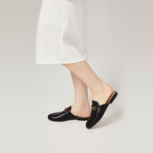 Vertundy Women's Mules Low Heel Flats Leather Slip On Backless Sandals for Girls Lady Work Slides | Image 3
