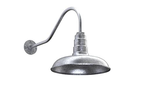 Steel Lighting Co. Topanga Barn Light | Outdoor Wall Mounted | Farmhouse Garage Light Made in America | 14 inch Dome | 23 inch Gooseneck | Galvanized Exterior/Galvanized Interior