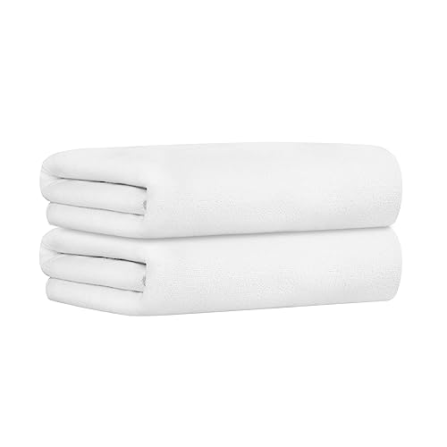Image of JML Microfiber Bath Towels Set of 2, 30 inch x 60 inch, Large Bathroom Towel Oversized, Soft, Super Absorbent Fast Drying for Shower Sauna Swimming Hair Wrap, Beach, Sport, Fitness, Yoga (White)