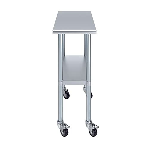 Image of AmGood 15 inch Long x 30 inch Deep Stainless Steel Table with Casters