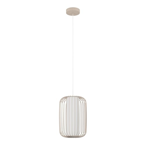 EGLO Hängelampe Terrarosa, 1-flammige Pendelleuchte über Esstisch, Esszimmerlampe aus Metall in Sandfarben und Textil in Weiß, Hängeleuchte mit E27 Fassung, Ø 24 cm