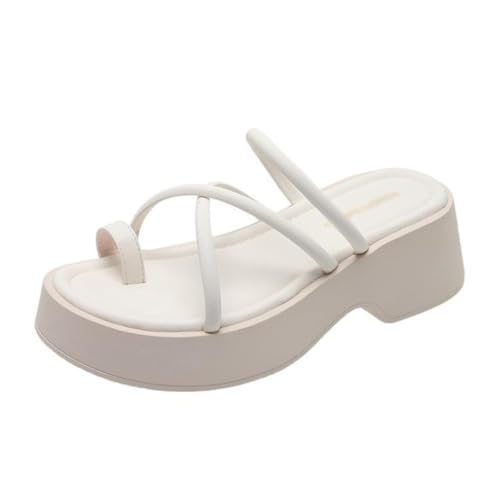 HBJWOV Thick Sole Sponge Cake Black Sandals for Women Wearing Beach Vacation Sandals