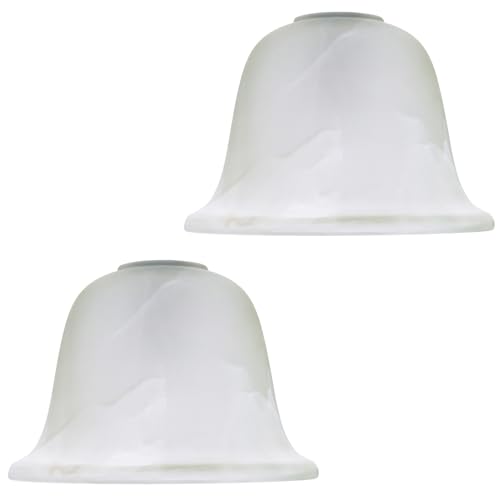 Pair of White Alabaster Glass Shades with Traditional and Classic Shape for E14 and E27 Bulb Bases | 40w Maximum | 17cm x 12cm by Happy Homewares