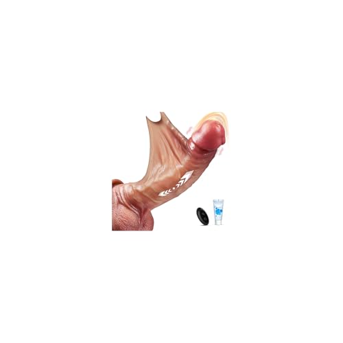Jerkable Thrusting & Vibrating Foreskin Dildo - 8.5in Realistic Penis with 9 Vibrating & 3 Thrusting Real Skin Vibrator Lifelike Penis Uncut Dildo with Suction Cup G Spot Adult Sex Toys