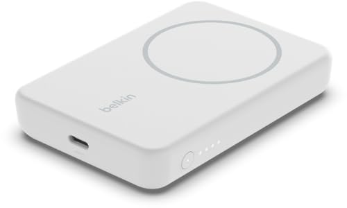 Belkin batería Externa magnética de 5000 mAh, Cargador portátil Compatible con MagSafe, Pass-Through, Power Bank con Salida de 7,5 W y Entrada de 10 W, Soporte extraíble, iPhone 17, 16, 15 y más