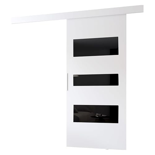 MINIO go for it - Porte Coulissante Interieur avec Rail CLEAN C, Portes Coulissantes Murales Intérieures, Coulis, Complet Raille Doors, Ensemble Porte Interieur (Blanc Mat 86x205 cm)