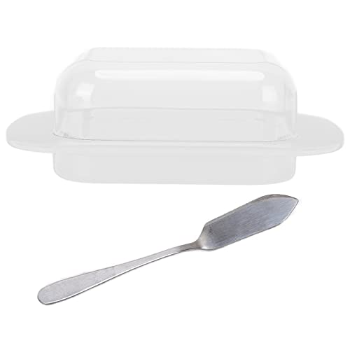 Plato De Mantequilla Con Tapa Y Cuchillo, Plato De Caja De Mantequilla De Plástico Transparente, Gran Capacidad Transparente Fácil De Cortar Y Almacenar Queso Para Refrigeradores De Cocina Caseros(B)