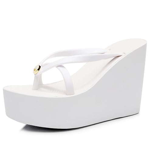 Women'S Elastic Lace-Up Slip On Platform Wedge Flip Flop Fashion Round Peep Toe Slip-On Platform Clip Toe Slides Sandals Leisure Summer Beach Parties Sandals