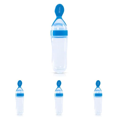 Image of LuvLap Feeding Spoon with Squeezy Food Grade Silicone Feeder Bottle, for Infant Baby, 90ml, BPA Free (Pack of 4)