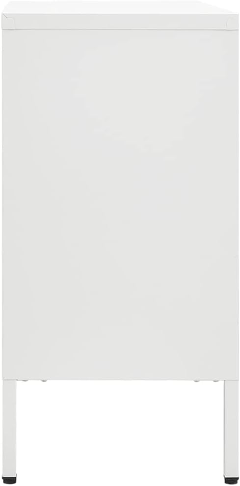 Modern White Steel Sideboard with Adjustable Shelves and Three Drawers for Living Room Bedroom Storage Furniture