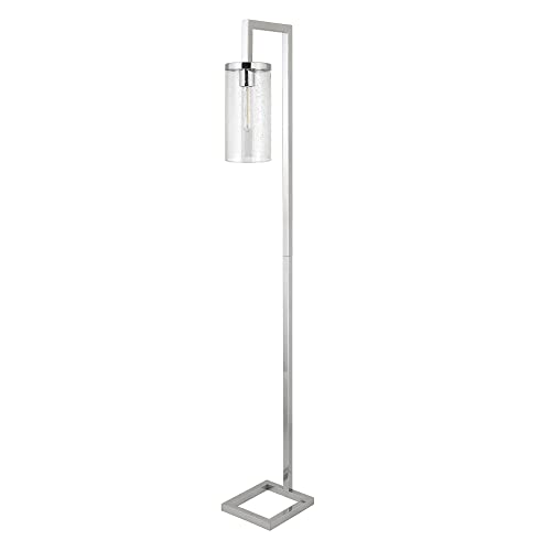 Henn&Hart 67.75" Tall Floor Lamp With Glass Shade In Polished Nickel/Seeded, Floor Lamp For Home Office, Bedroom, Living Room #TOP7
