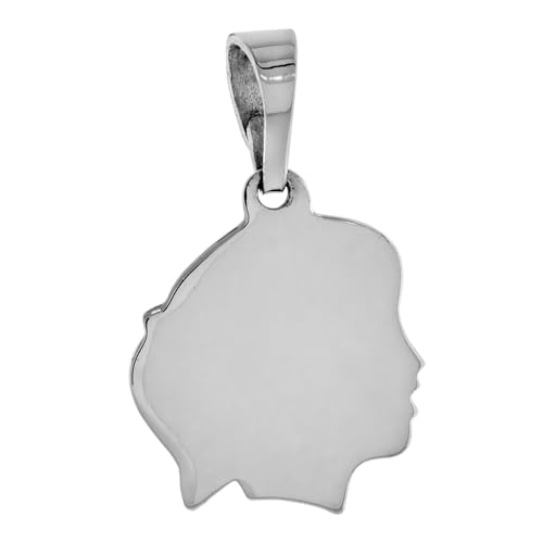 Small Sterling Silver Female Head Silhouette Charm Pendant for Women
