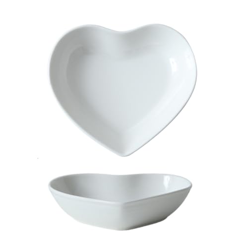 WAIT FLY Colorful Heart Shaped Ceramic Salad Bowls, Dessert Bowls, Ice Cream Bowls, Serving Bowls for Cereal Soup Snacks Appetizer-1 PCS-White-6.5 Inch