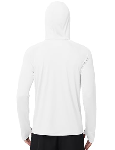 Roadbox Men's UPF 50+ Sun Hoodie, Long Sleeve UV Protection Fishing Hiking Shirts, 1/4 Zip Hooded Lightweight Rash Guard White — view 2