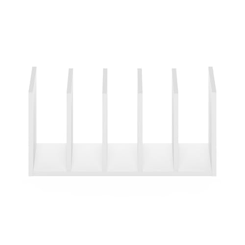Image of Furinno HERMITE Desk File Folder Organizers, 5-Space Vertical Desktop Office Organization Racks, Desk Top Display Book Shelf, for Paper, Office Supplies, Magazine, White
