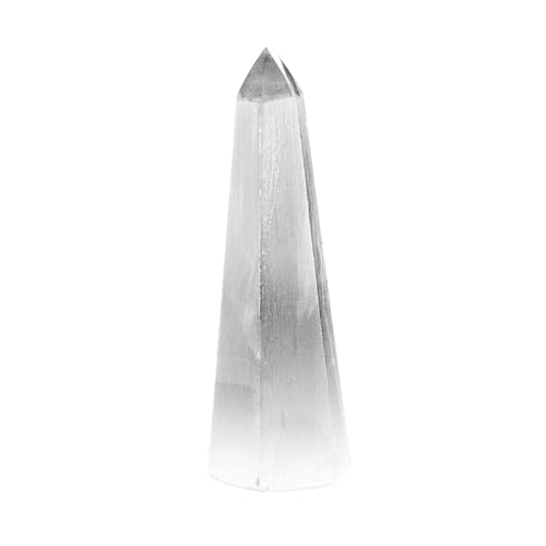 NKlaus Torre de obelisco de selenita, 14 x 4 cm, piedra curativa hecha a mano para purificar la energía, objeto de decoración espiritual y equilibrio de chakras para meditación