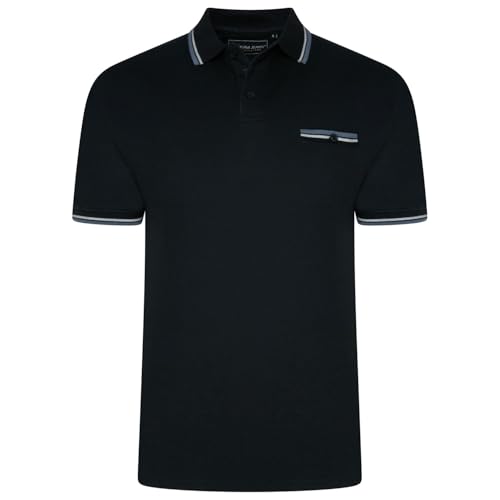 Image of Kam Polo Shirt Tipped Collar and Cuff Cotton Pocket Men's Plus Size 2XL-8XL 5537 (UK, Alpha, 6XL, Plus, Regular, Black)