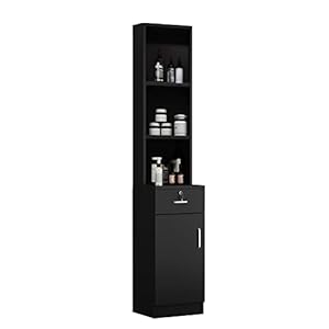 Paddie Wall Mount Barber Station Hair Stylist Salon Equipment Set Beauty Spa Furniture with Shelves/Lockable Drawers/Storage Cabinet (Black-New)