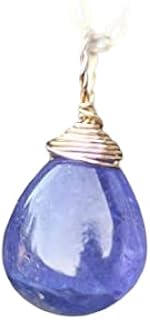 Natural Tanzanite Pendant Solid 14K Yellow Gold, December Birthstone, 24th Anniversary, Wedding, Bridal, Wire Wrapped Briolet