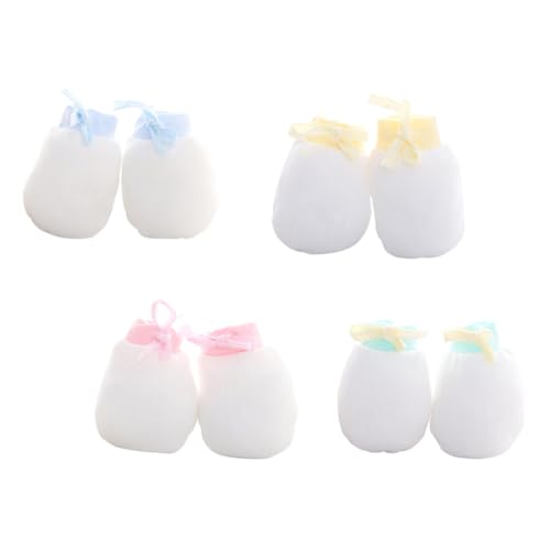 TOGEVAL Guantes Antiarañazos para Ñiño Recién Nacido 0-12 Meses, 4 Pares de Manoplas Cálidas de Invierno, Mitones Ajustables y Transpirables para Protección Facial, Colores Aleatorios