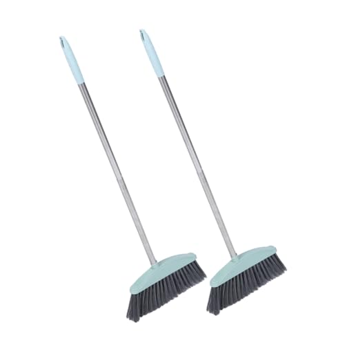 HOODANCOS 2Pcs Family Clean Broom with Long Stainless Steel Handle Indoor Outdoor Cleaning Tool for Efficient Garbage Sweeping Portable House Cleaning