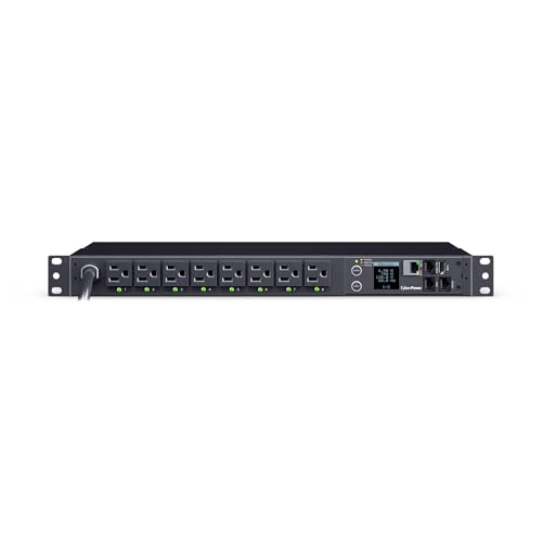 CyberPower PDU41021 Switched PDU, 100-120V, 15A (Derated to 12A), 16 Outlets, 1U Rackmount, 12 Foot Power Cord