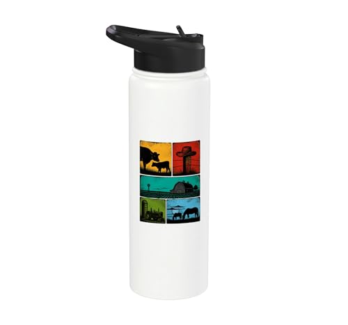 Vintage Farm Donkey Chicken Barn Sunflowers Stainless Steel Insulated Water Bottle