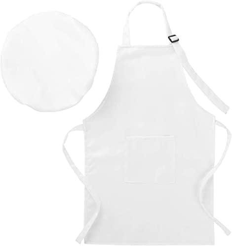 White chef apron with hats | Kids Apron with Pocket (2-12 Yrs) (3-4 years)