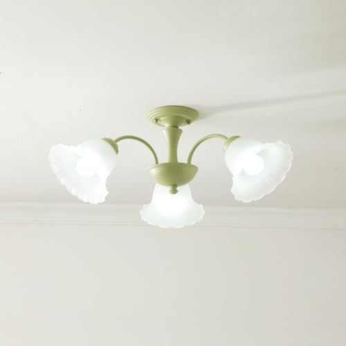 Plafonnier Sputnik vintage en verre de lait blanc et fleurs vertes pour décoration de maison