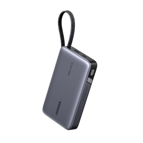 UGREEN Nexode Power Bank, 20000mAh 145W Schnellladen mit Integriertem USB-C Kabel, Externe Handyakkus Kompatibel mit Laptop, Galaxy S25 Ultra, iPhone 17/16/15 Serie, Dell und mehr
