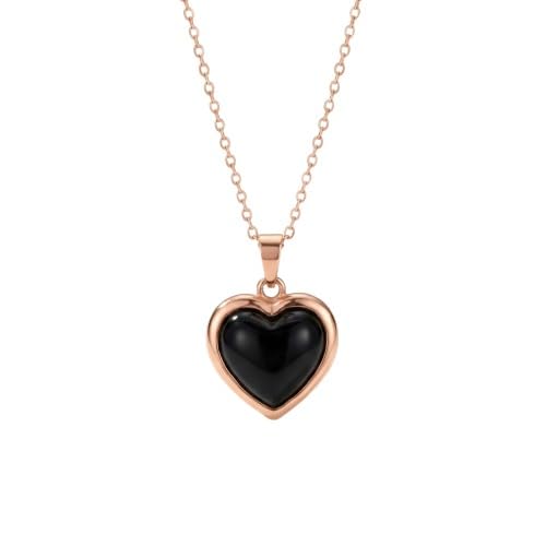 Minimal Atelier Solitaire Heart Shape Black Onyx Chain Necklace, 925