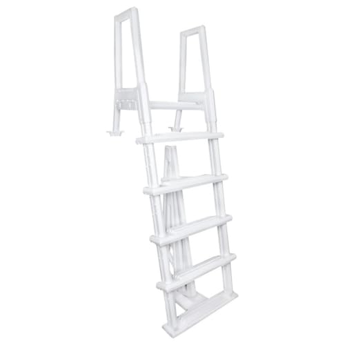 Escalera para piscina blanca resistente de resina - 77 pulg alto miniatura 1
