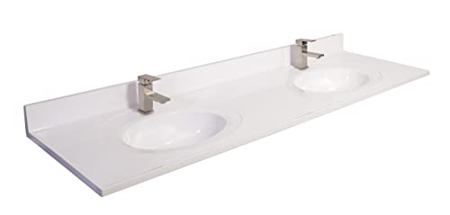 Design House 553321 73X22 Cultured Marble Double Bowl Vanity Top With Integrated Backsplash 4-In Centerset, Retail Packaging, Solid White #TOP4