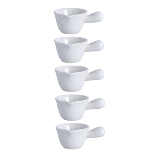GRIRIW 5pcs Ceramic Milk Cup Saucepans Fruit Containers Mini Sauce Pan Milk Mug Porcelain Coffe Creamer Masterclass Cookware Gravy Bowl Small Pot Sugar Container Sauce Pot Ceramics White