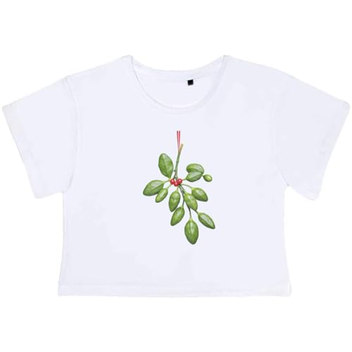 Azeeda Large 'Hanging Mistletoe' Adult's Cotton Crop Top (CO00186919) White