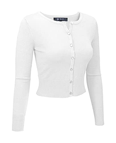 Image of Women's Cropped Cardigan Sweater - Long Sleeve Crewneck Basic Classic Casual Button Down Knit Soft Lightweight Top