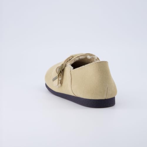 Image of CUSHIONAIRE Women's Nest Genuine Suede Slip-On Shoe with Faux Shearling Lining & Memory Foam | Adjustable Buckle & Non-Slip Sole
