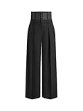 CIDER Work Pants Women Mid Waist Wide Leg Trousers with Corset Belt Business Casual Long Pants Palazzo Pants Black