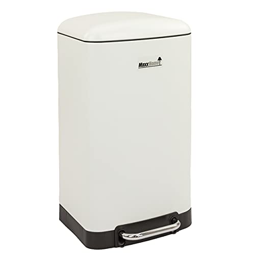 MaxxHome Cubo de basura con pedal, color blanco, 61 cm, 30 l