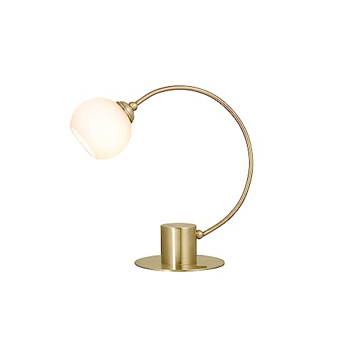 Lexi Lighting Penelope Touch Table Lamp, Antique Brass Metal Base, Elegant Arc and Compact Design, with Round Opal Glass Shade, 3.3W G9 LED Bulb Included, Perfect Home Decor Touch Lamp