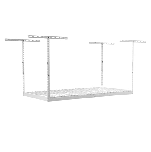 SafeRacks – 2x8 Overhead Garage Storage Rack - Height Adjustable Steel Overhead Storage Rack - 400 Pound Weight Capacity (White, 12