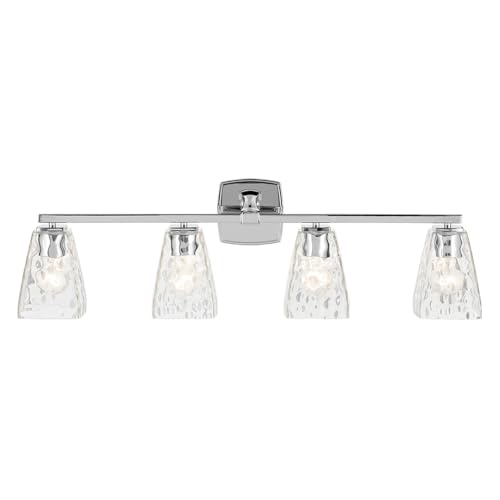 Image of Kichler Marant 4-Light Bathroom Vanity Light Fixture 33.25 inch Chrome with Clear Water Glass Shade Over Mirror for Modern Powder Room and Bathroom Lighting (33.25 inch W x 9.5 inch H), 55217CHWTR