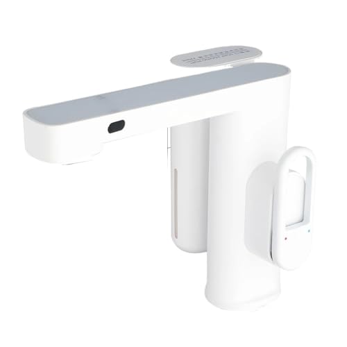 Grifo para lavabo gris con dispensador de jabón automático y mezclador para fregadero blanco
