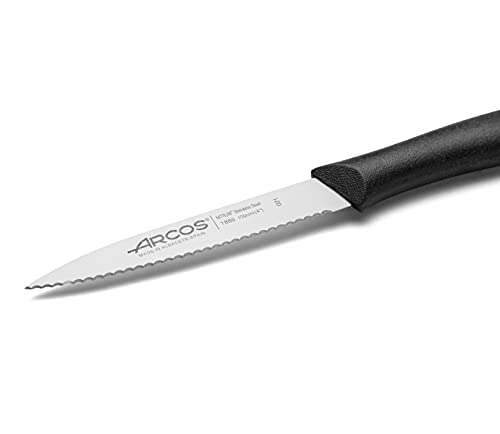 Miniatura 3 de Arcos Serie Nova, Cuchillo Mondador, Hoja Serrada de Acero Inoxidable de 100 mm, Mango de Polipropileno Color Negro (Paquete de 3)
