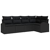 vidaXL Set di divani con Cuscino Nero Poliestere, Divano Modular Elegante per Giardino e Terrazza, Mobili da Esterno, Tessuto Intrecciato, Comfort Versatile