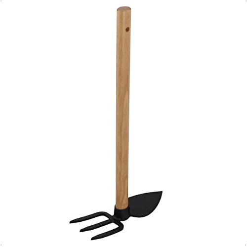Galaflor Doppelhacke (Herzform) aus Stahl mit 47 cm Holz-Griff und Aufhängeloch, Gesamtlänge 50 cm, Arbeitsbreite Blatt 7 cm; Zinken 8,5 cm - Gartenhacke, Kombihacke, Gartenwerkzeug