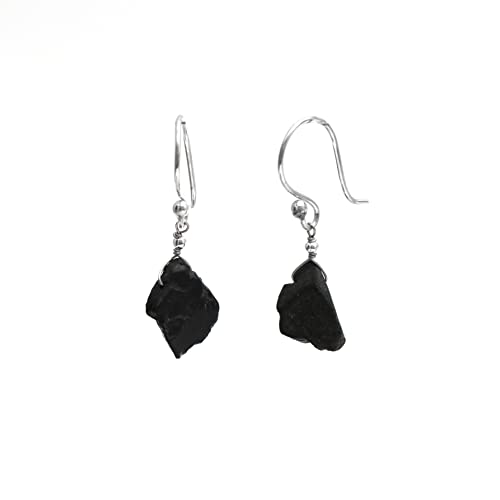 Gempires Gift Black Spinel Gemstone Earrings Raw Black Crystal Handmade Jewelry August Birthstone Gifts Hypoallergenic Silver Plated Elegant Dangling Statement Earrings