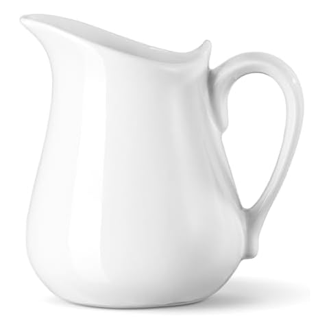 Yedio 17 oz Porcelain Milk Creamer Pitcher with Handle, White Creamer Pitcher, Sauce Pitcher, Milk Pourer for Home Kitchen Microwave & Freezer Safe Cover
