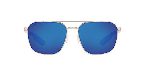 Costa Del Mar Men s Wader Polarized Rectangular Sunglasses, Brushed Silver Blue Mirrored Polarized-580G, 58 mm